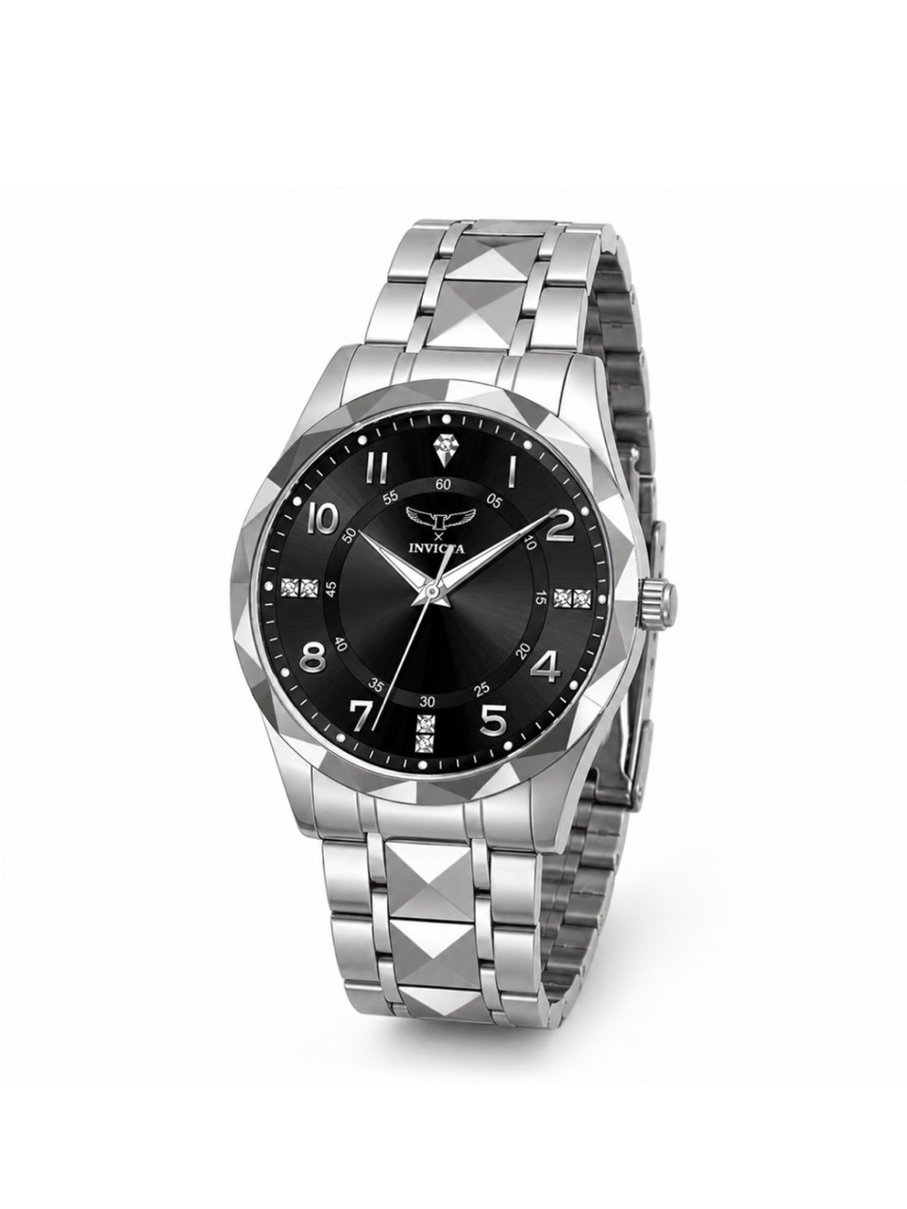 Invicta Silver Stainless Steel Watch with Black Dial